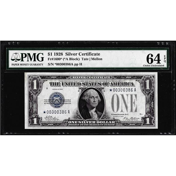 1928 $1 Funnyback Silver Certificate Star Note Fr.1600* PMG Choice Uncirculated 64EPQ
