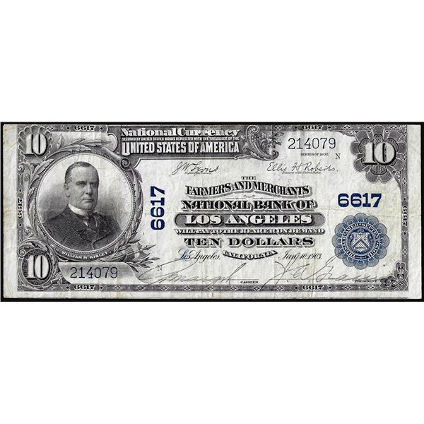 1902PB $10 Farmers and Merchants NB of Los Angeles, CA CH# 6617 National Currency Note