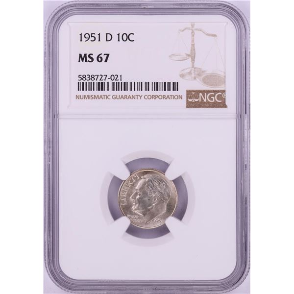1951-D Roosevelt Dime Coin NGC MS67