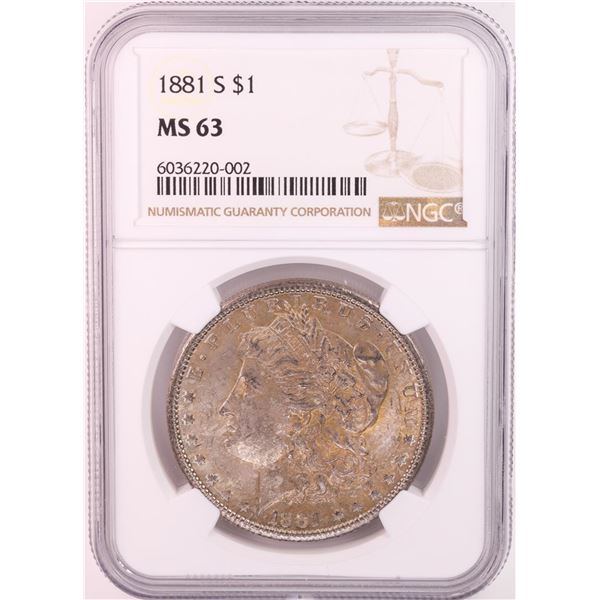 1881-S $1 Morgan Silver Dollar Coin NGC MS63 Nice Toning