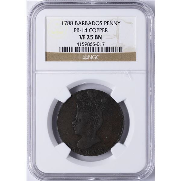 1788 Barbados Copper Penny NGC VF 25 BN