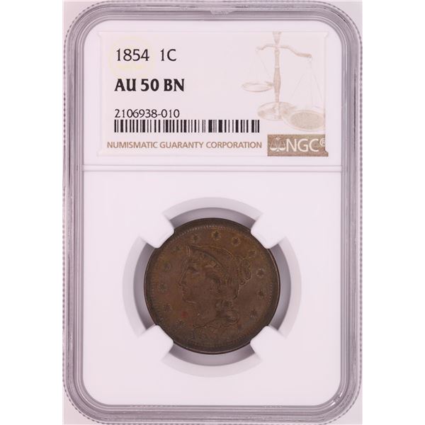 1854 Braided Hair Large Cent Coin NGC AU50BN