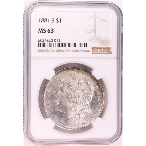 1881-S $1 Morgan Silver Dollar Coin NGC MS63 Nice Toning