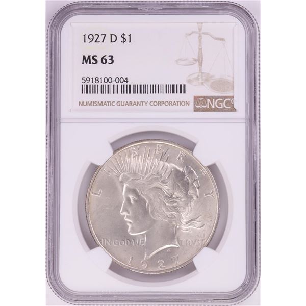 1927-D $1 Peace Silver Dollar Coin NGC MS63
