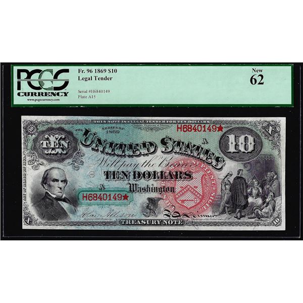 1869 $10 Rainbow Jackass Legal Tender Note Fr.96 PMG Choice Uncirculated 62