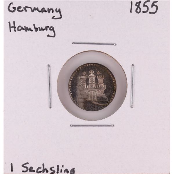 1855 Germany Hamburg 1 Sechsling Silver Coin