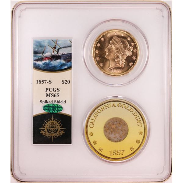 S.S. Central America 1857-S $20 Liberty Head Double Eagle Gold Coin PCGS MS65 CAC