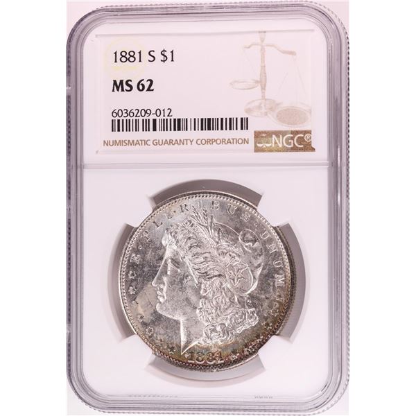1881-S $1 Morgan Silver Dollar Coin NGC MS62 Nice Toning