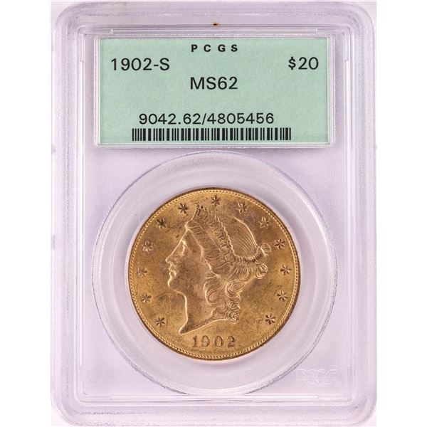 1902-S $20 Liberty Head Double Eagle Gold Coin PCGS MS62 Old Green Holder