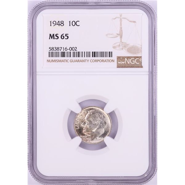 1948 Roosevelt Dime Coin NGC MS65