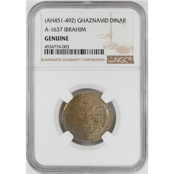 AH451-492 Ghaznavid Dinar A-1637 Ibrahim Gold Coin NGC Genuine