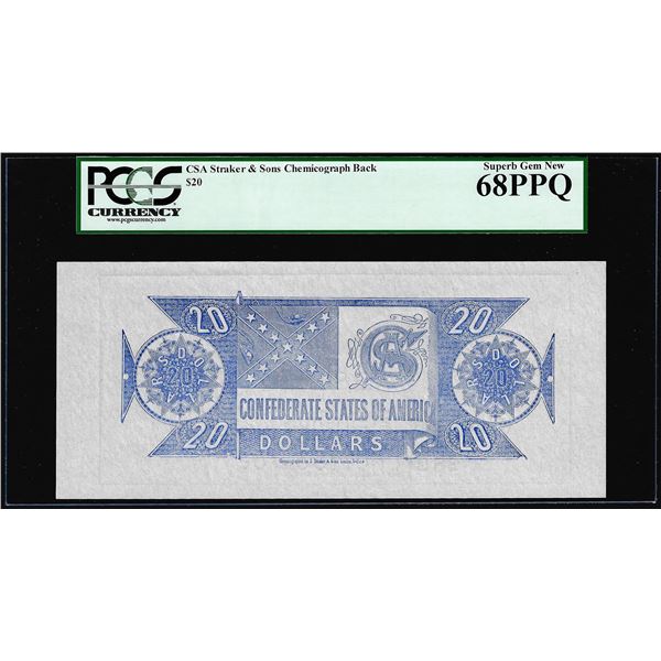$20 Chemicograph Back Confederate Currency Note PCGS Superb Gem New 68PPQ
