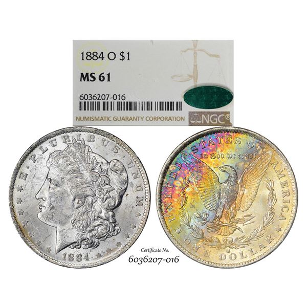 1884-O $1 Morgan Silver Dollar Coin NGC MS61 CAC Amazing Toning