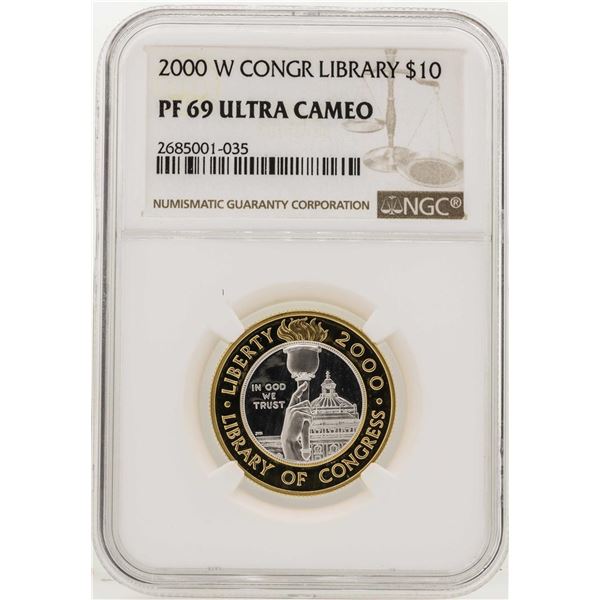 2000-W $10 Library of Congress Bimetallic Coin NGC PF69 Ultra Cameo