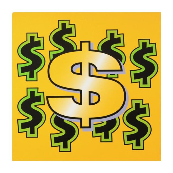 Steve Kaufman (1960-2010) "Dollar Sign (Yellow Background)" Serigraph On Canvas