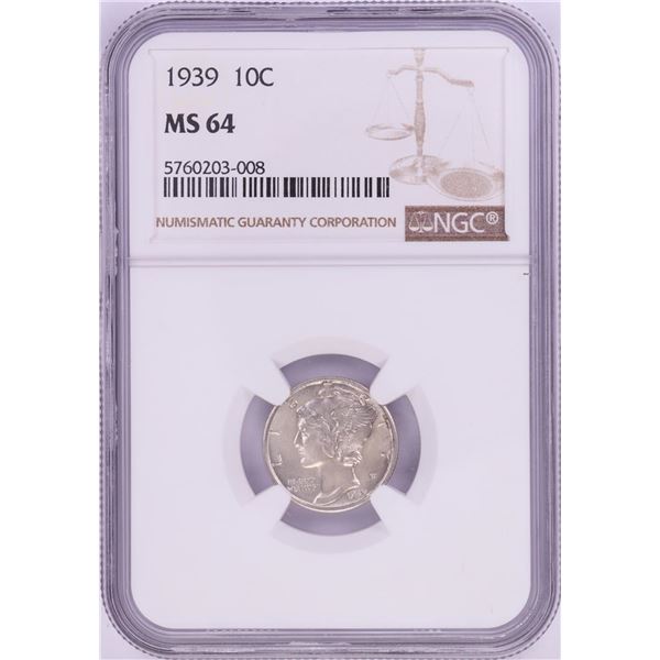 1939 Mercury Dime Coin NGC MS64