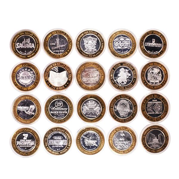 Mixed Lot of (20) .999 Silver Casino $10 Limited Edition Gaming Tokens