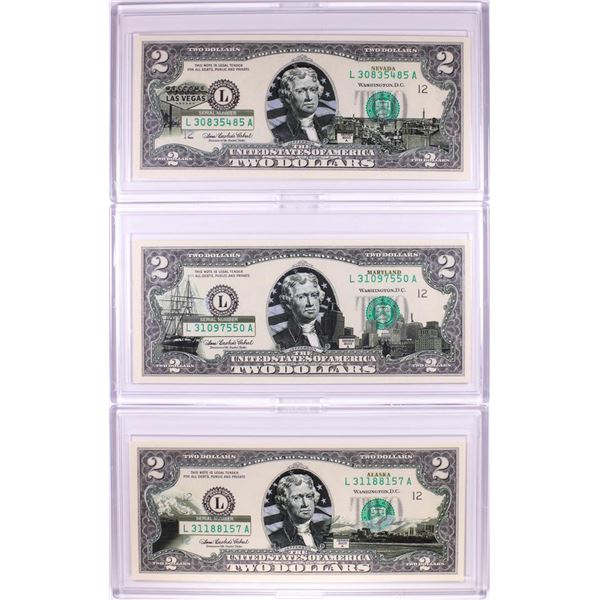Lot of (3) 2003A $2 Federal Reserve Notes Uncirculated in Cases