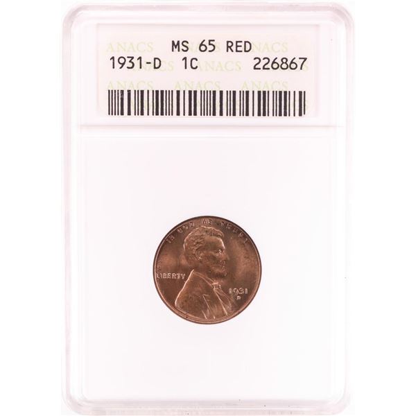 1931-D Lincoln Head Cent Coin ANACS MS65RD