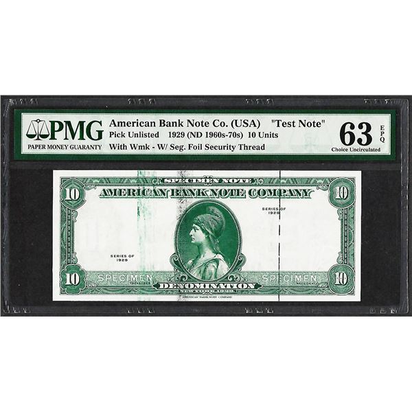 1929 10 Unit American Bank Note Co. "Test Note" PMG Choice Uncirculated 63EPQ