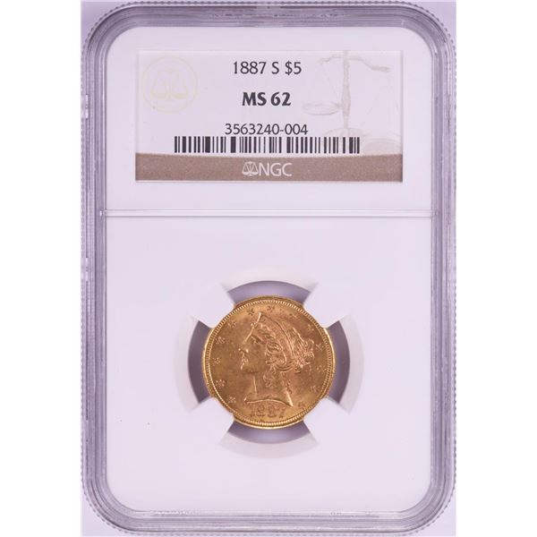 1887-S $5 Liberty Head Half Eagle Gold Coin NGC MS62