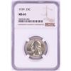 Image 1 : 1939 Washington Quarter Coin NGC MS65