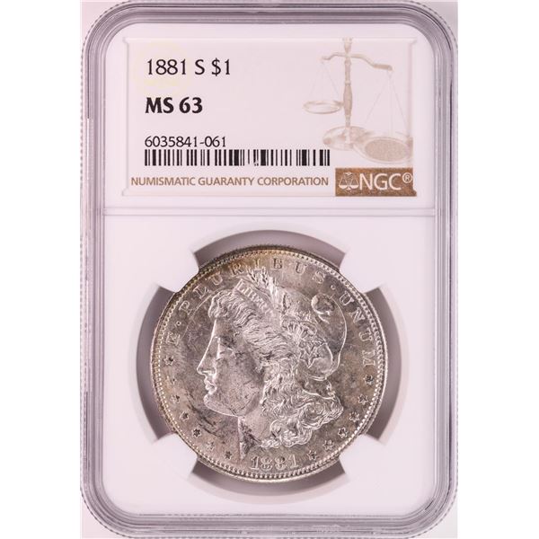 1881-S $1 Morgan Silver Dollar Coin NGC MS63 Nice Toning