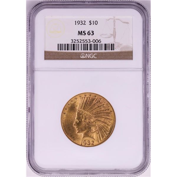 1932 $10 Indian Head Eagle Gold Coin NGC MS63