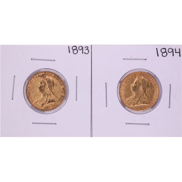 Lot of 1893-1894 Great Britain Sovereign Gold Coins