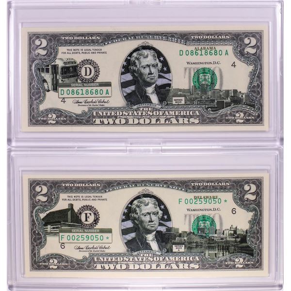 Lot of (2) 2003A $2 Federal Reserve Notes with Colorized Overprint in Cases
