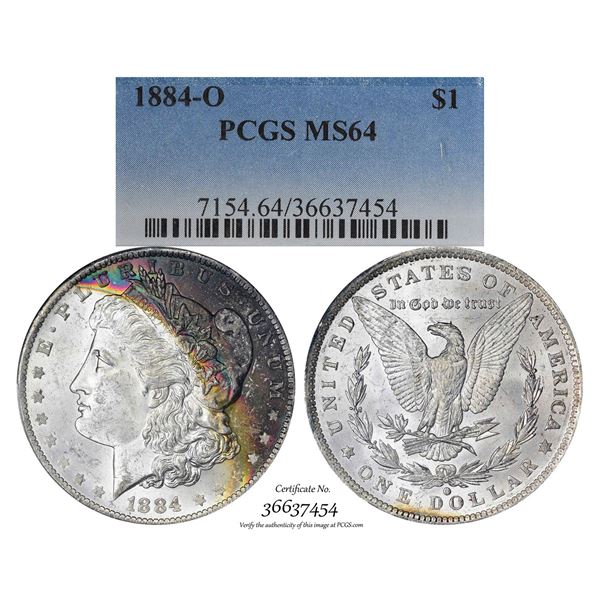 1884-O $1 Morgan Silver Dollar Coin PCGS MS64 Amazing Toning