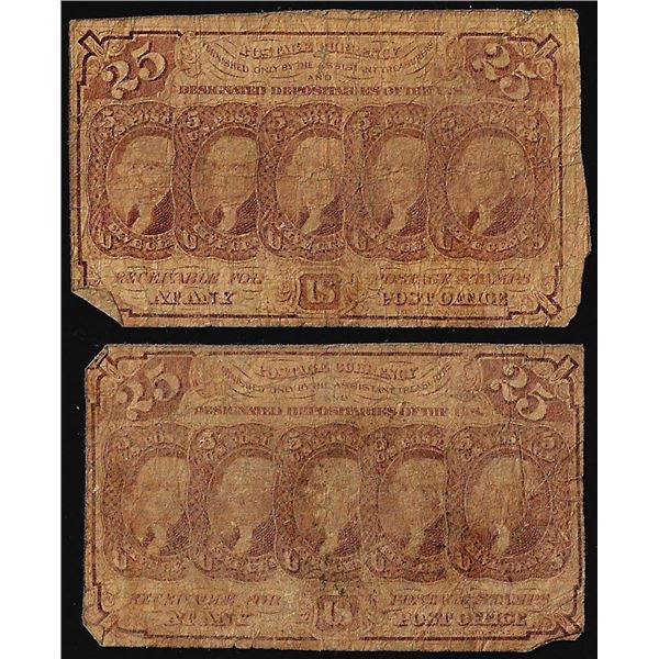 Lot of (2) March 3, 1863 First Issue Twenty-Five Cents Fractional Currency Notes