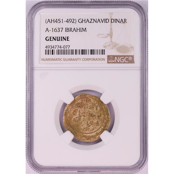 AH451-492 Ghaznavid Dinar A-1637 Ibrahim Gold Coin NGC Genuine