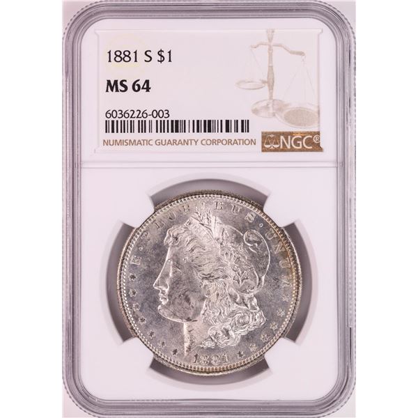 1881-S $1 Morgan Silver Dollar Coin NGC MS64 Great Toning