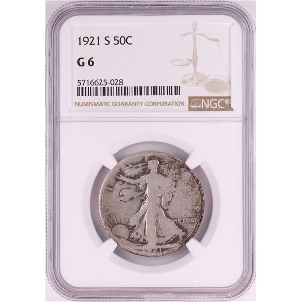1921-S Walking Liberty Half Dollar Coin NGC G6