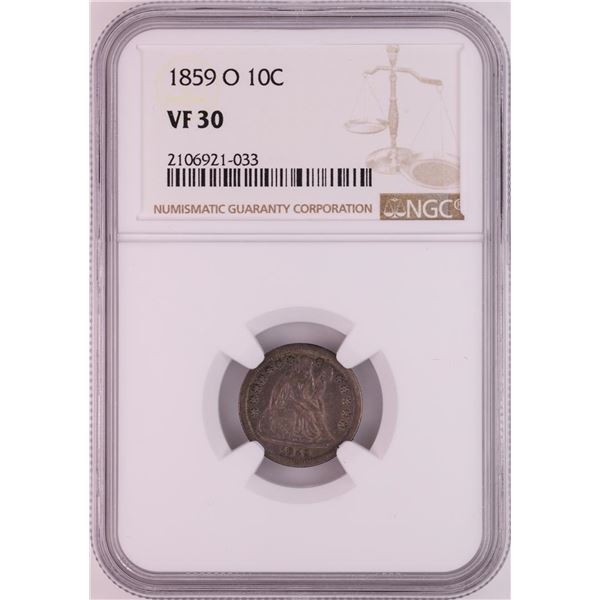 1859-O Seated Liberty Dime Coin NGC VF30