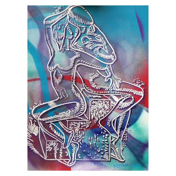 Mark Kostabi "Higher Ground" Original Mixed Media on Paper