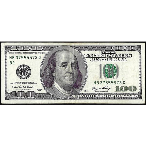 2006 $100 Federal Reserve Note Fancy Radar Serial Number