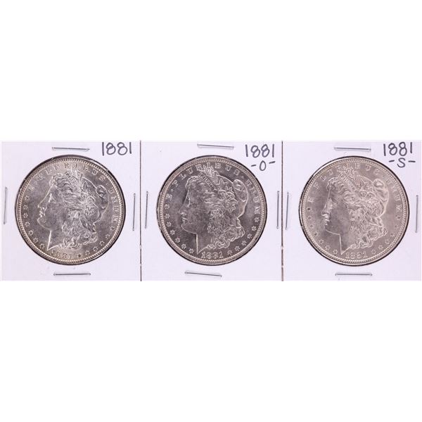 Lot of 1881, 1881-S, & 1881-O $1 Morgan Silver Dollar Coins