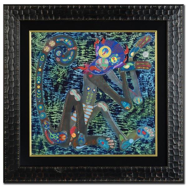 Lu Hong "Water Monkey" Original Mixed Media On Rice Paper