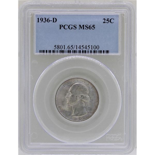 1936-D Washington Silver Quarter Coin PCGS MS65