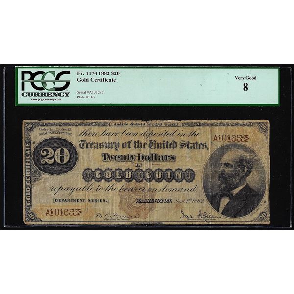 1882 $20 Gold Certificate Note Fr.1174 PCGS Very Good 8