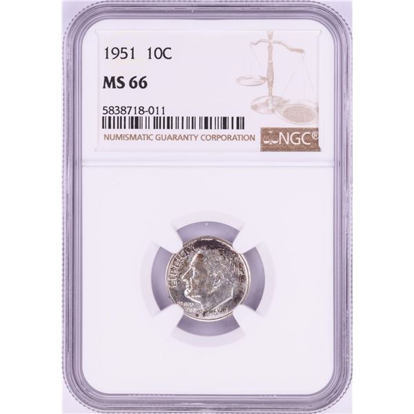 1951 Roosevelt Dime Coin NGC MS66