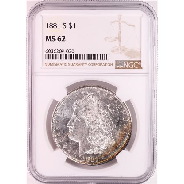 1881-S $1 Morgan Silver Dollar Coin NGC MS62 Nice Toning