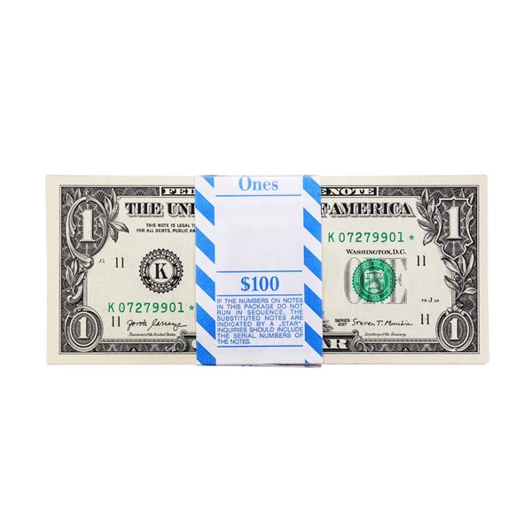 Pack of (100) Consecutive 2017 $1 Federal Reserve STAR Notes Dallas