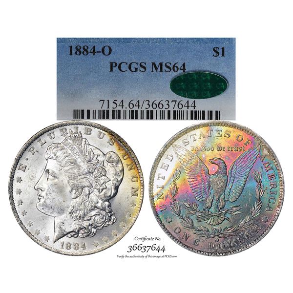 1884-O $1 Morgan Silver Dollar Coin PCGS MS64 CAC Amazing Toning