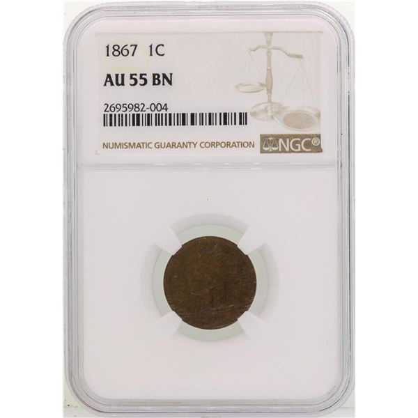 1867 Indian Head Cent Coin NGC AU55 BN
