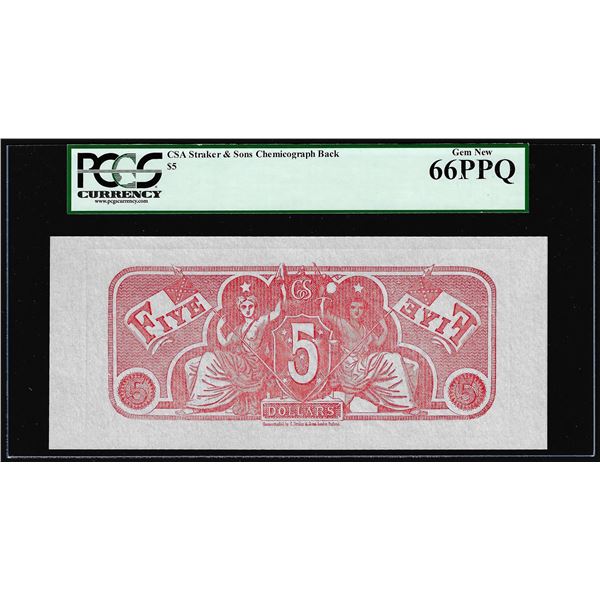$5 Chemicograph Back Confederate Currency Note PCGS Gem New 66PPQ