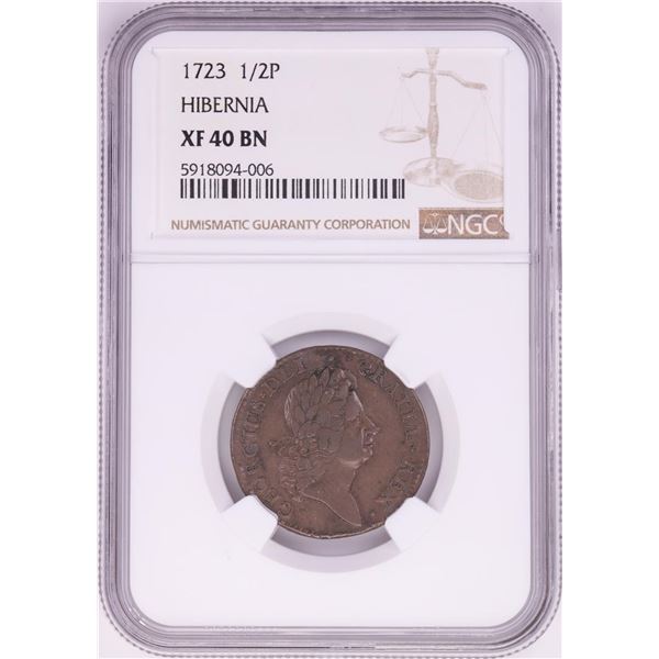1723 Half Penny Hibernia Colonial Copper Coin NGC XF40BN