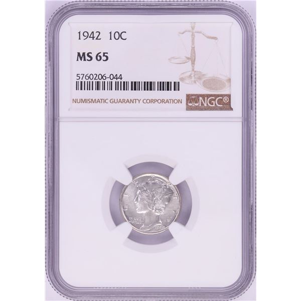 1942 Mercury Dime Coin NGC MS65
